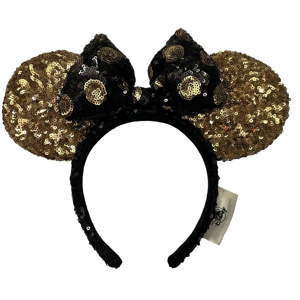Disney Parks Mouse Ears Black Gold Polka Dot Minnie Bow Headband